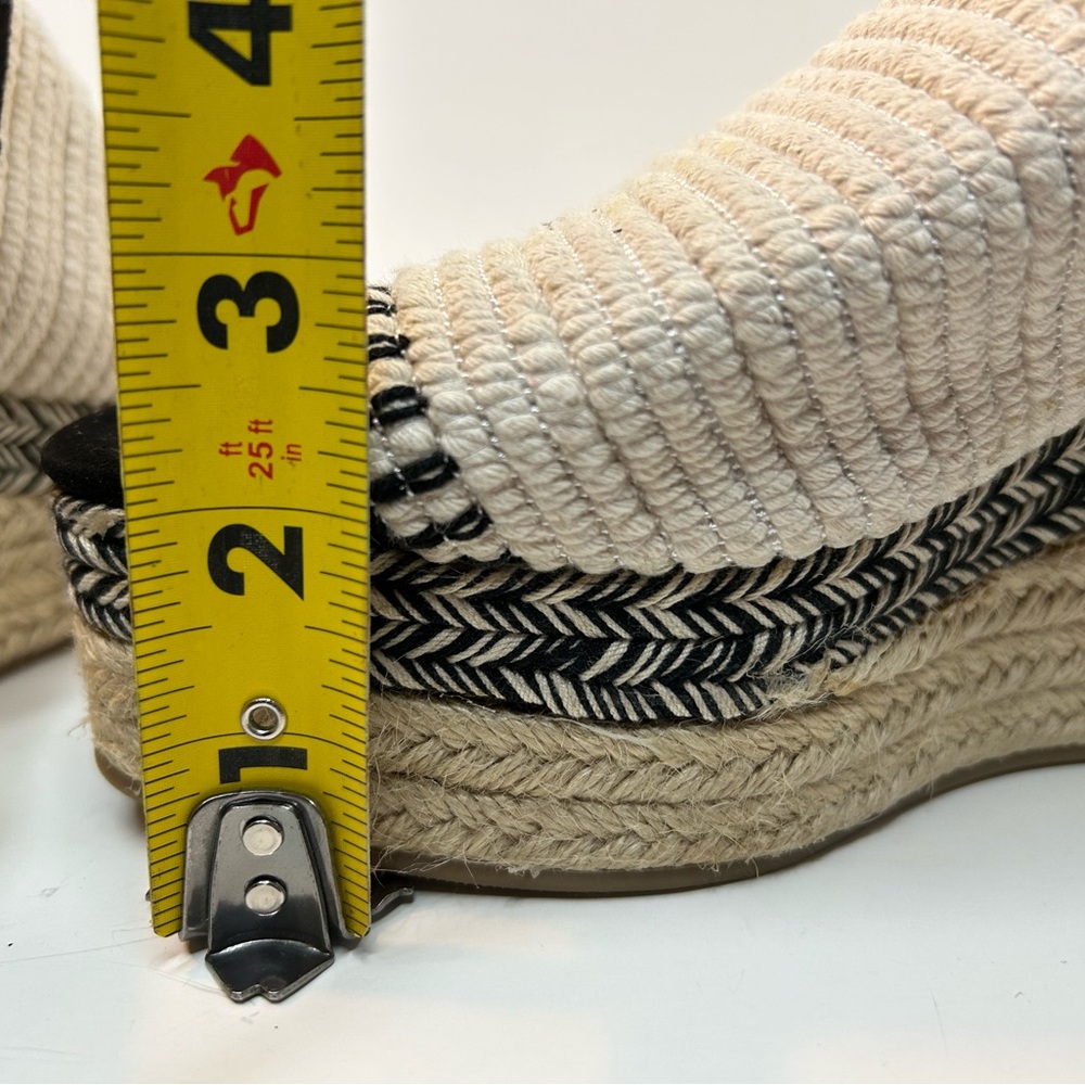 Just Fab Espadrille Woven Black & Cream Open Toe Platform Wedge Size 9 - Picture 3 of 10